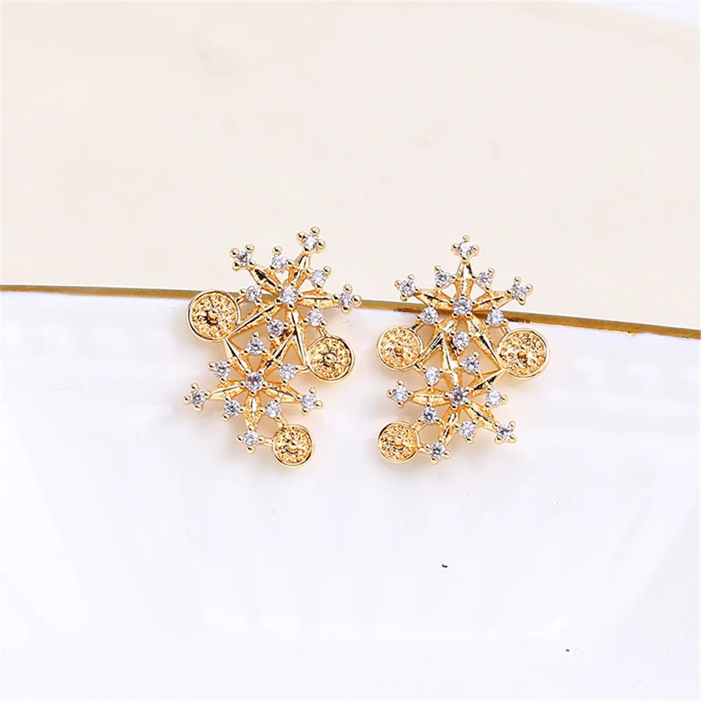 

Domestic 14k Gold Wrapped Gold Color Full of Stars Pearl Zircon Empty Support Stud Earrings DIY