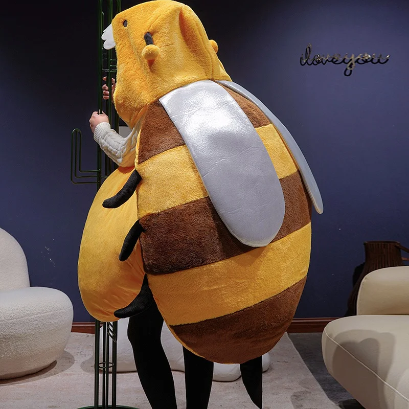 

50/70cm Novelty Cute Wearable Bee Plush Lazy Sofa Soft Stuffed Bee Sleeping Bag with Wings Kawaii Photo Prop for Adults Kids