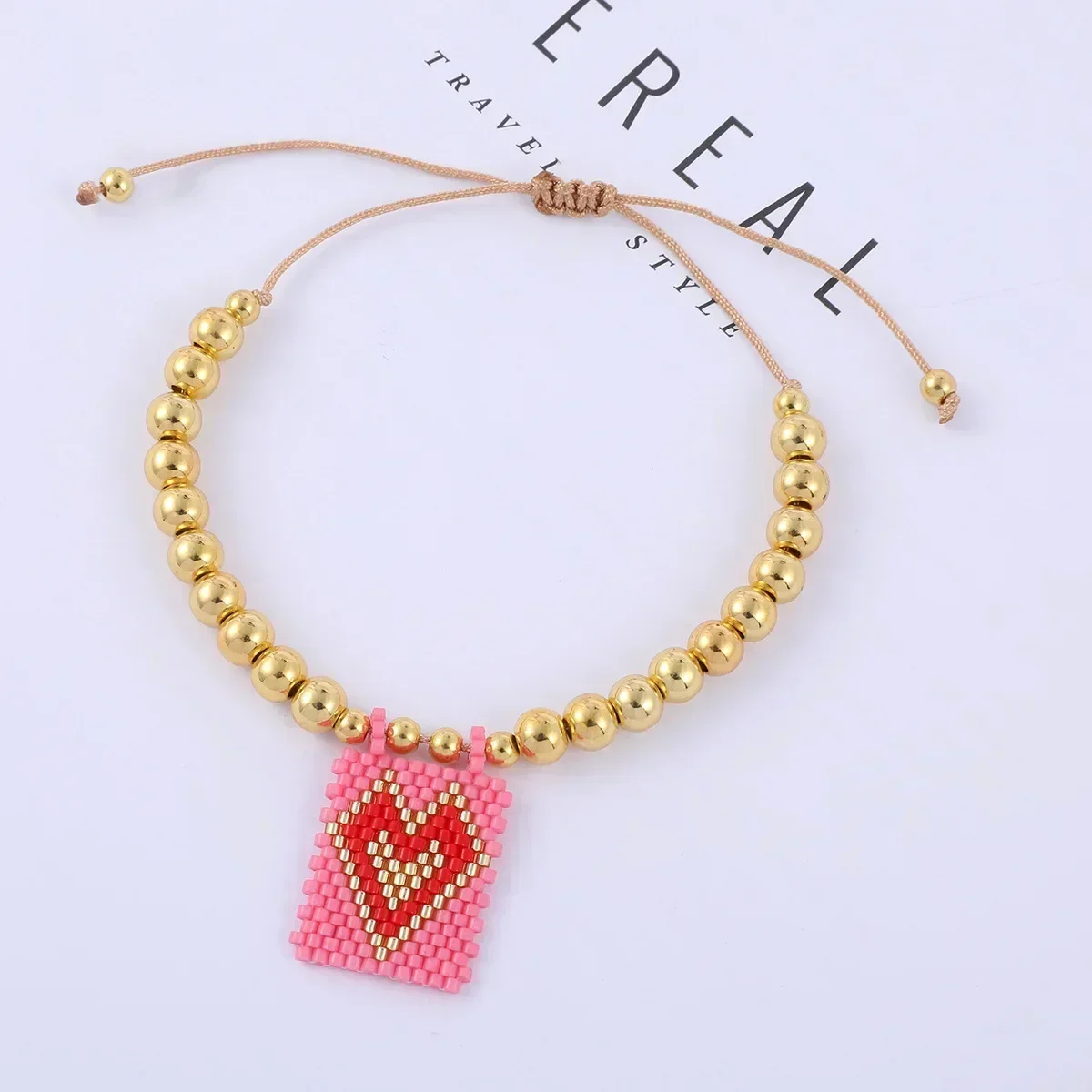 ZGMXR Bohemia Heart Design Adjustable Rice Bead Bracelet for Women Textile Fashion Versatile Simple Pendant Hand Accessory