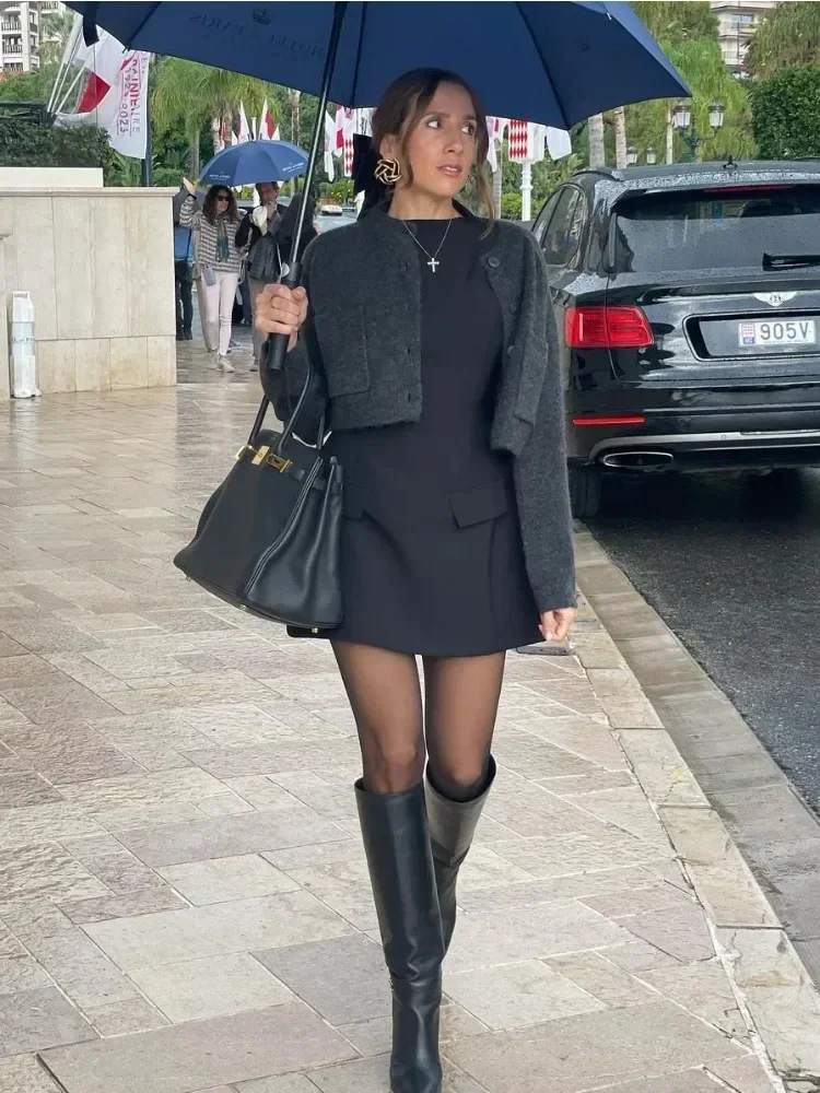 Patchwork Long Sleeve Fashion Mini Dress For Women High Waist Fashion Patchwork Streetwear Female Elegant Slim Dress 2023