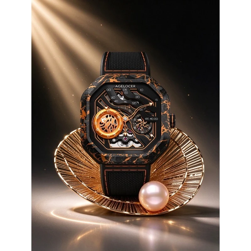 WXK1992-Original Volcano Watch Men's Carbon Fiber Hollow Mechanical Watch for Boyfriend's Birthday Gift