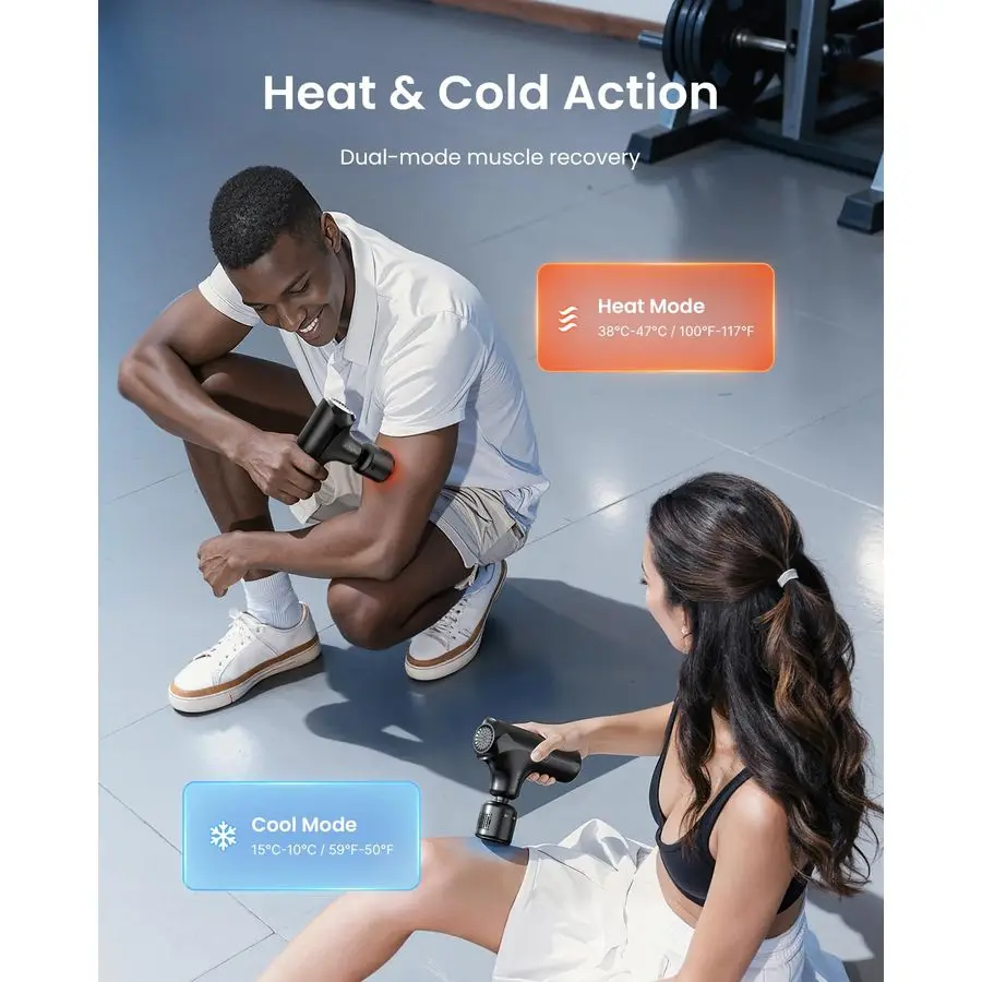 ปืนนวดมินิเทอร์โมคูลพร้อมความร้อนและความเย็น, บรรเทาอาการปวดเนื้อเยื่อลึกแบบพกพา, ปรับความเร็วได้ 5 ระดับ, ปืนนวดสำหรับเดินทางพร้อม Ca