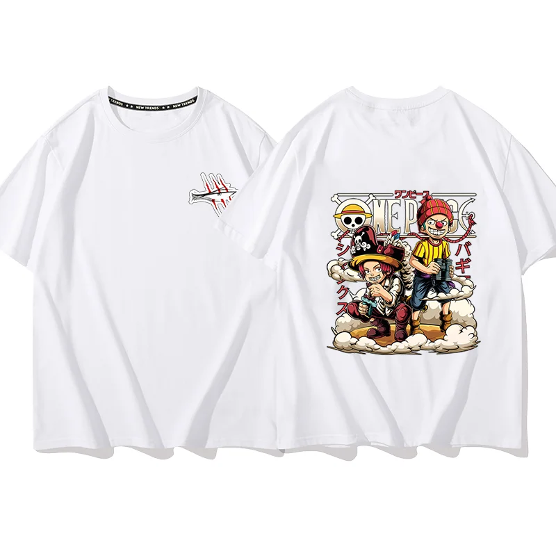 男性と女性のためのシャンカスプリントTシャツ,ワンピースアニメプリントTシャツ,赤い髪,レジャー,スポーツ,ストリート