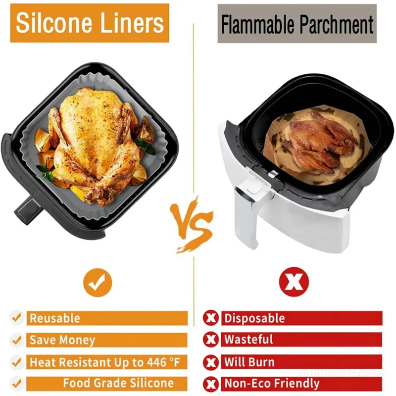 A21F-Reusable Silicone Air Fryer Liners 20/23Cm Baking Tray Accessories For Corsori,Gourmia  5-8QT Airfryer Black