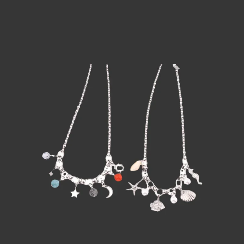 نجم البحر محارة تقليد اللؤلؤ المرأة الفولاذ المقاوم للصدأ قلادة الشمس والقمر قلادة الصيف عطلة الشاطئ Y2K الأزياء والمجوهرات #2