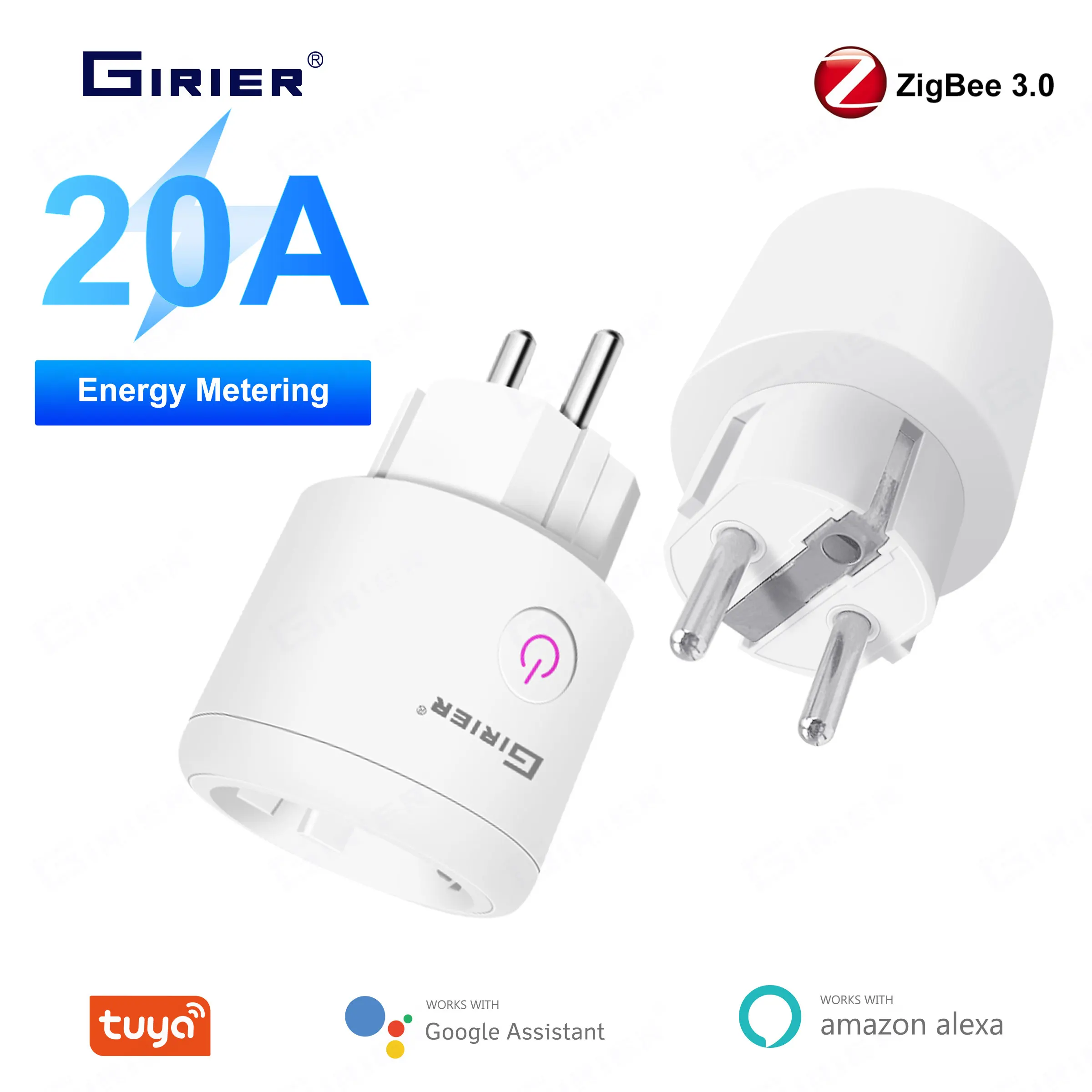 

GIRIER Tuya Smart ZigBee Power Plug EU 20A Wireless Socket Outlet 4200W with Power Monitor Function Works with Alexa Hey Google
