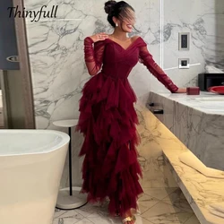 Thinyfull Off Shoulder Tulle Prom Dresses Long Sleeves Evening Party Gowns 2024 Floor Length Dubai Formal Occasion Dress