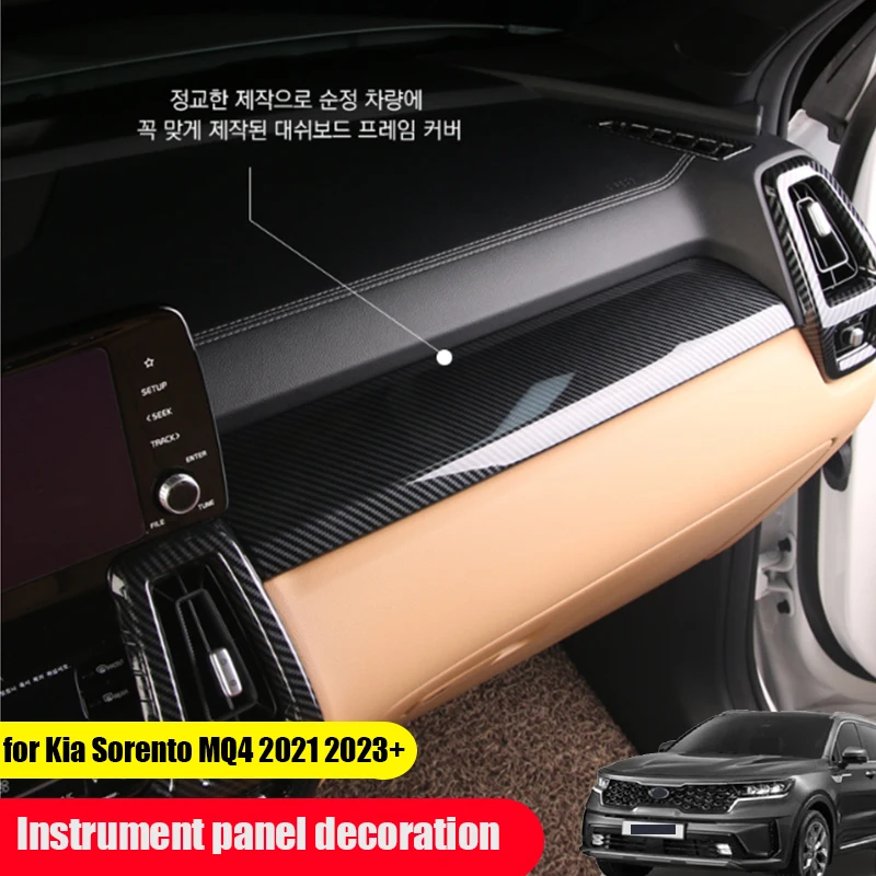 

For Kia Sorento MQ4 2020 2022 2023 2024 The interior dashboard trim panel is covered with ABS decorative carbon fiber pattern