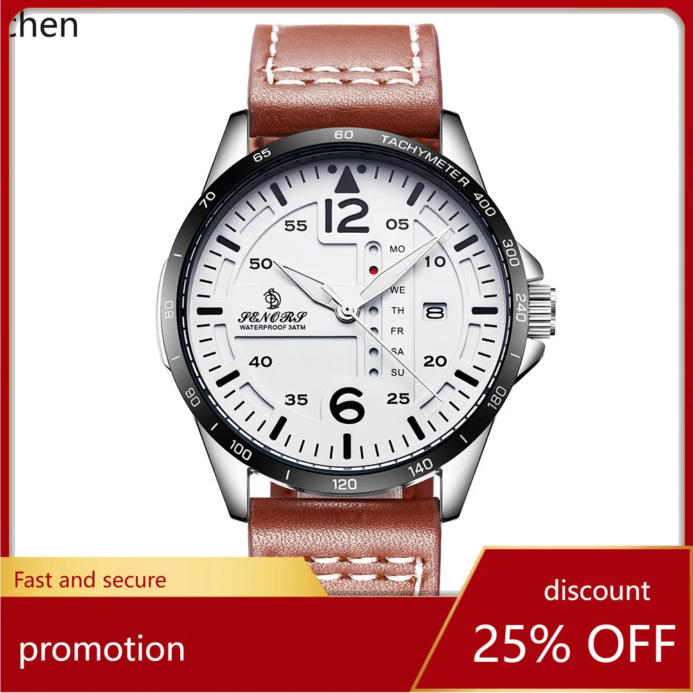 

Zml genuine leather men's watch - three-hand single calendar quartz movement