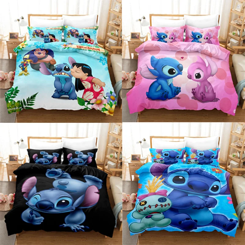 

Disney Lilo Stitch Angel Figures Bedding Set Sheet Pillowcase Cartoon Bedspread Single Twin Bedclothes Children Kids Bedroom Set