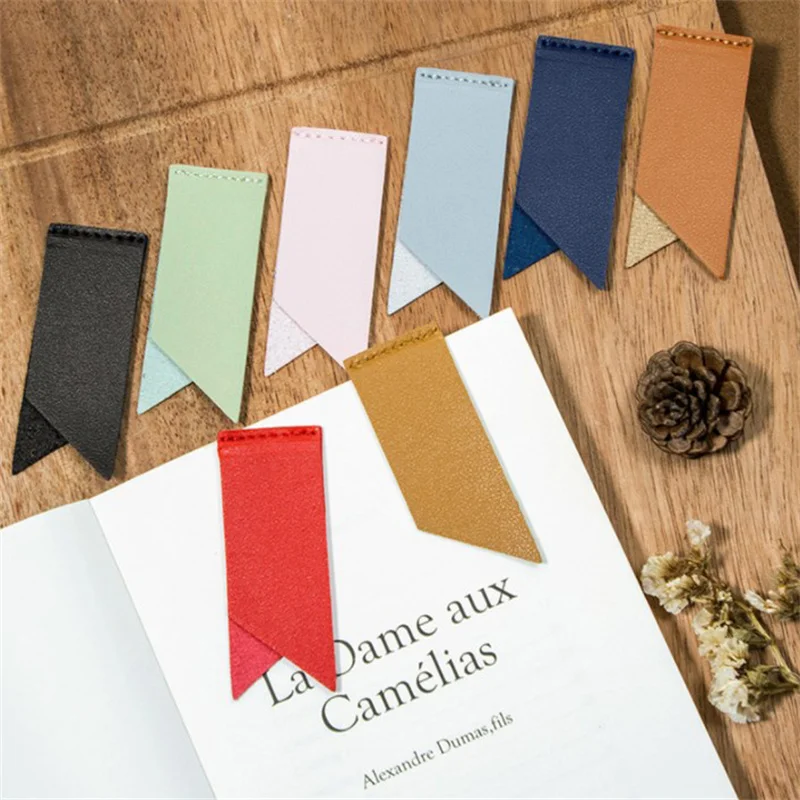 Solid Color Bookmark High Quality Handmade PU Leather Pagination Mark Notepad Label School Office Supplies