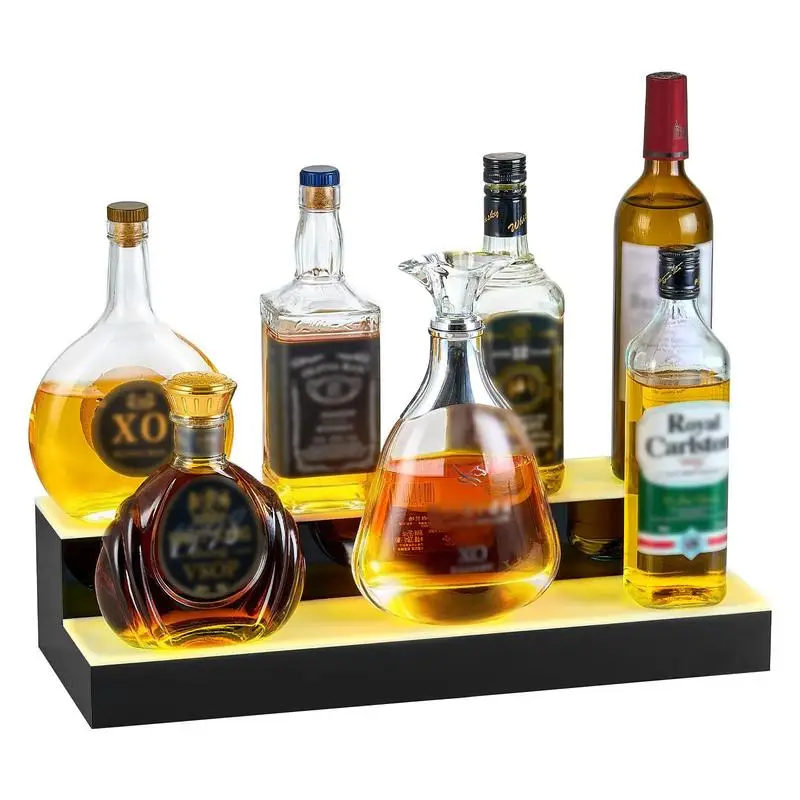 

Illuminated Beverage Shelf 20-Inch 2-Tier For Home Bar Party Club, App Remote Control USB Powered Acrylic 10-Bottle Capacity 9 Static Colors Multi-Color Lighting Effects