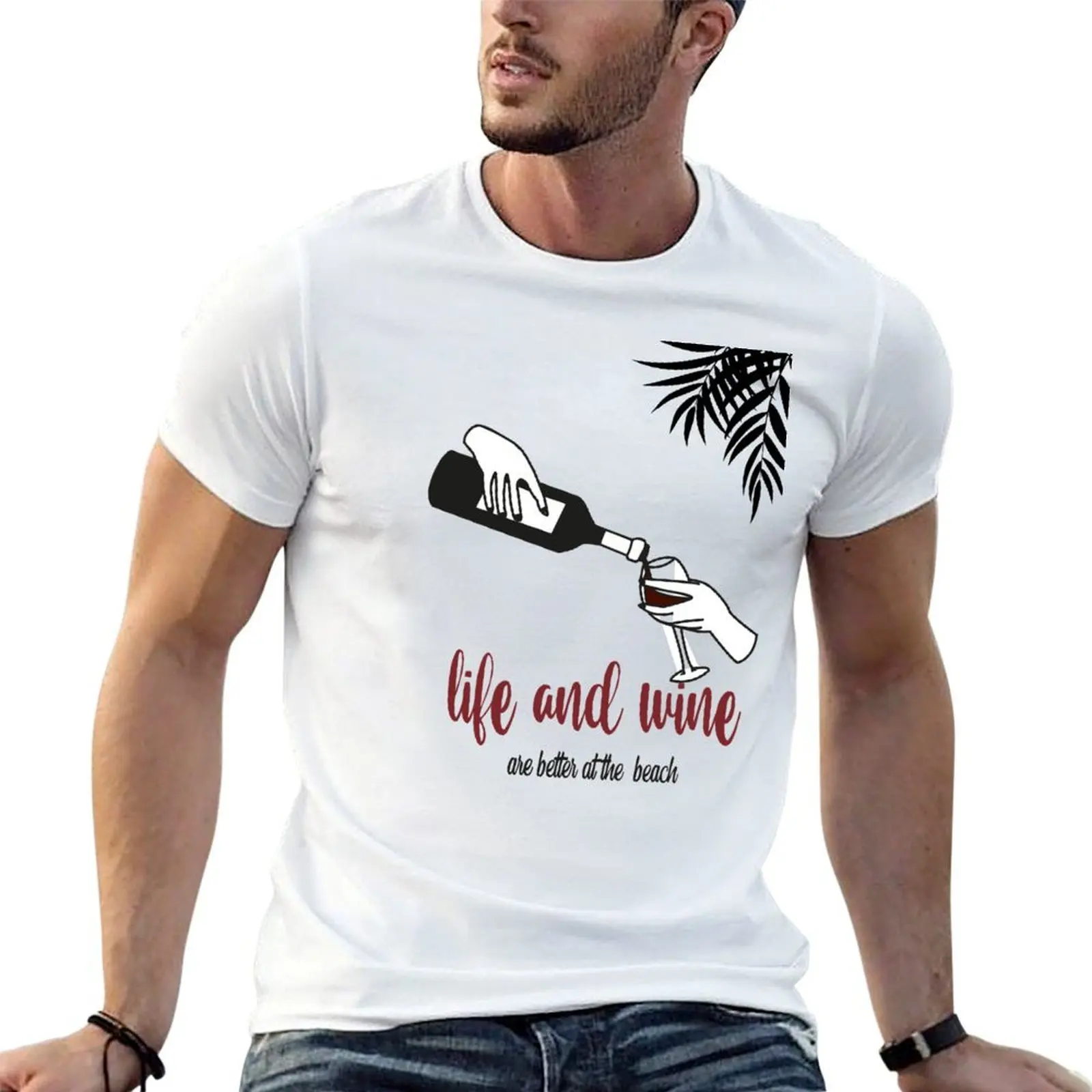 life and wine are better at the beach- summer, apero T-Shirt Work Casual Loose Fit T-Shirt