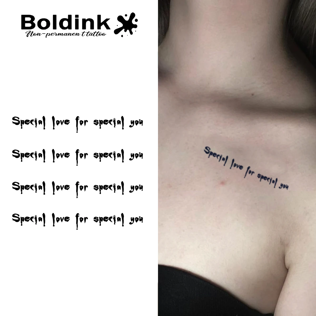 Boldink Quality Tattoo Stickers | Four-Column Handwritten Manifesto Design | 12 Product Features Display | Non-Permanent Waterpr