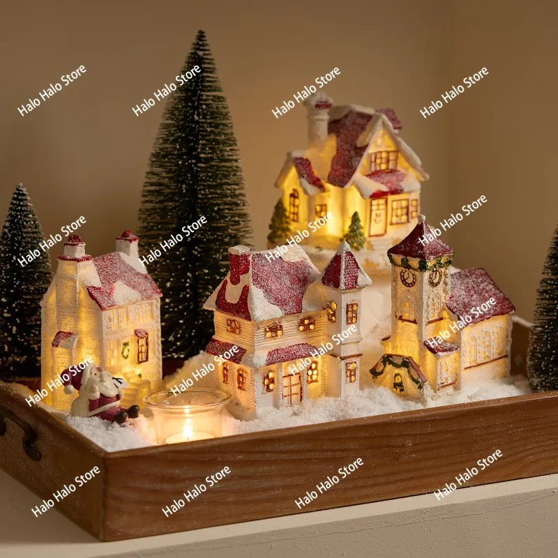 Christmas decorations Nordic lights resin house ornaments window scene arrangement shooting props