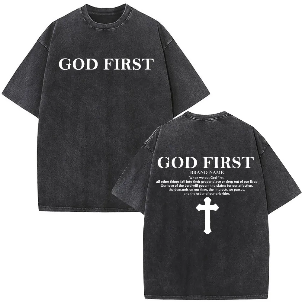 Vintage Washed Nothing But The Blood of Jesus Christian Bible Verse T-shirts Men's Women Fashion Short Sleeves Oversized T Shirt