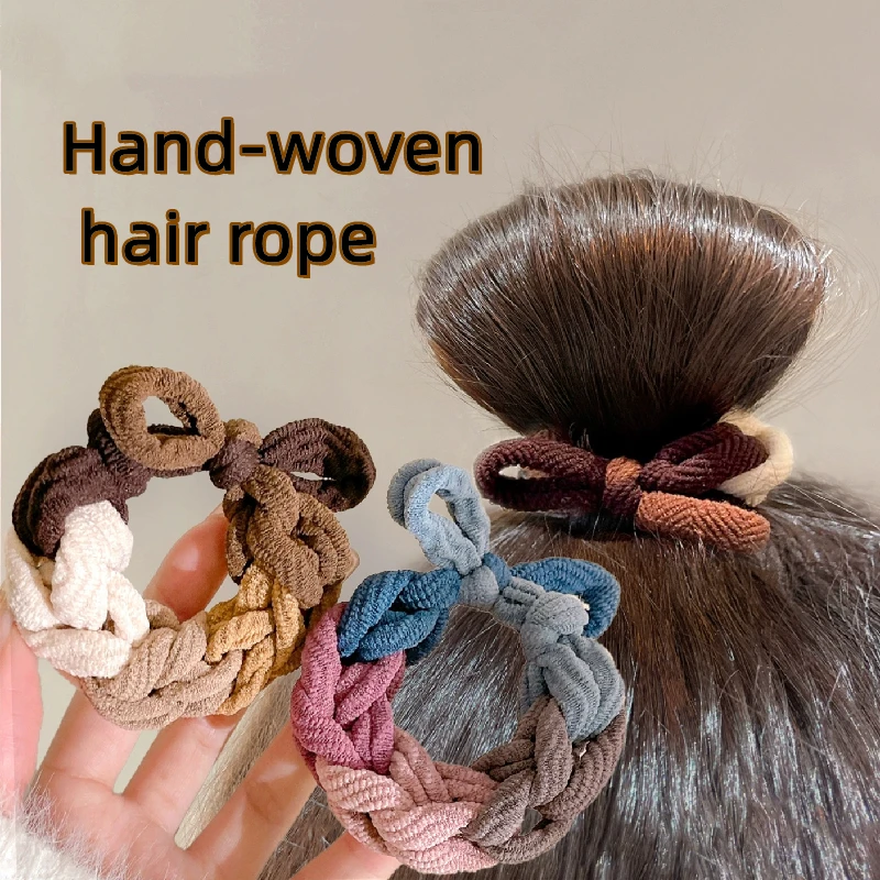 Neues Design Bogen Haargummis Band Buntes handgewebtes Haarseil für Frauen Hochelastische Haargummis Haarband Pferdeschwanz Haarschmuck