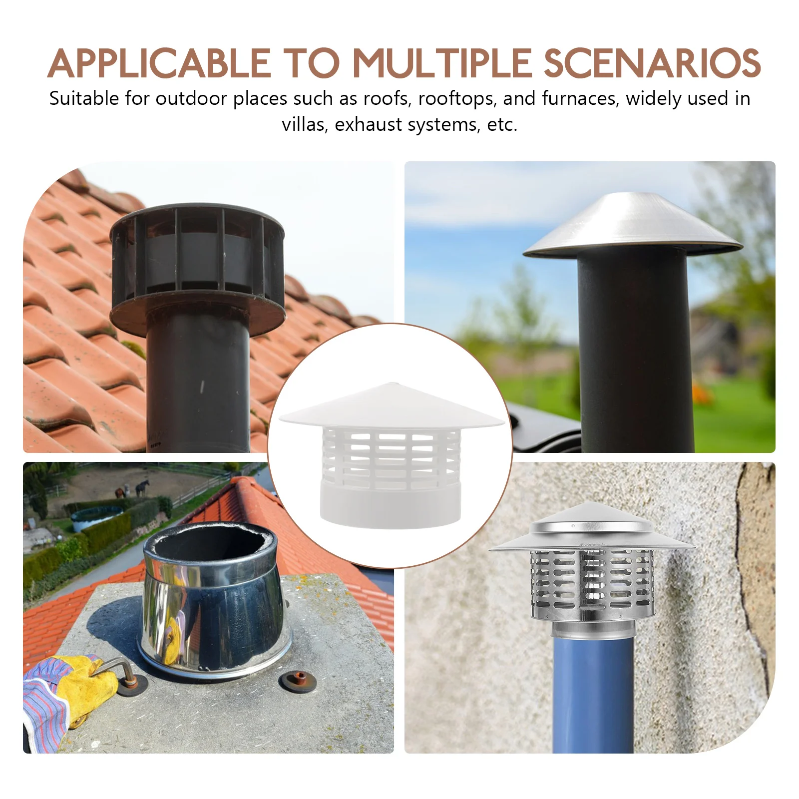 

Chimney Cap Cover Outdoor Rainproof Hat Durable White Plastic Material Protective Vent Covers Roof Chimney Fireplace Camping