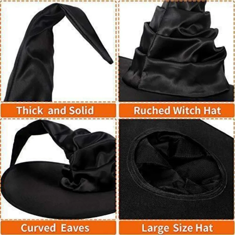 Halloween Pleated Witch Hat Wizard Hat Party Witch Hat Black Women's Festival Costume Witch Hat