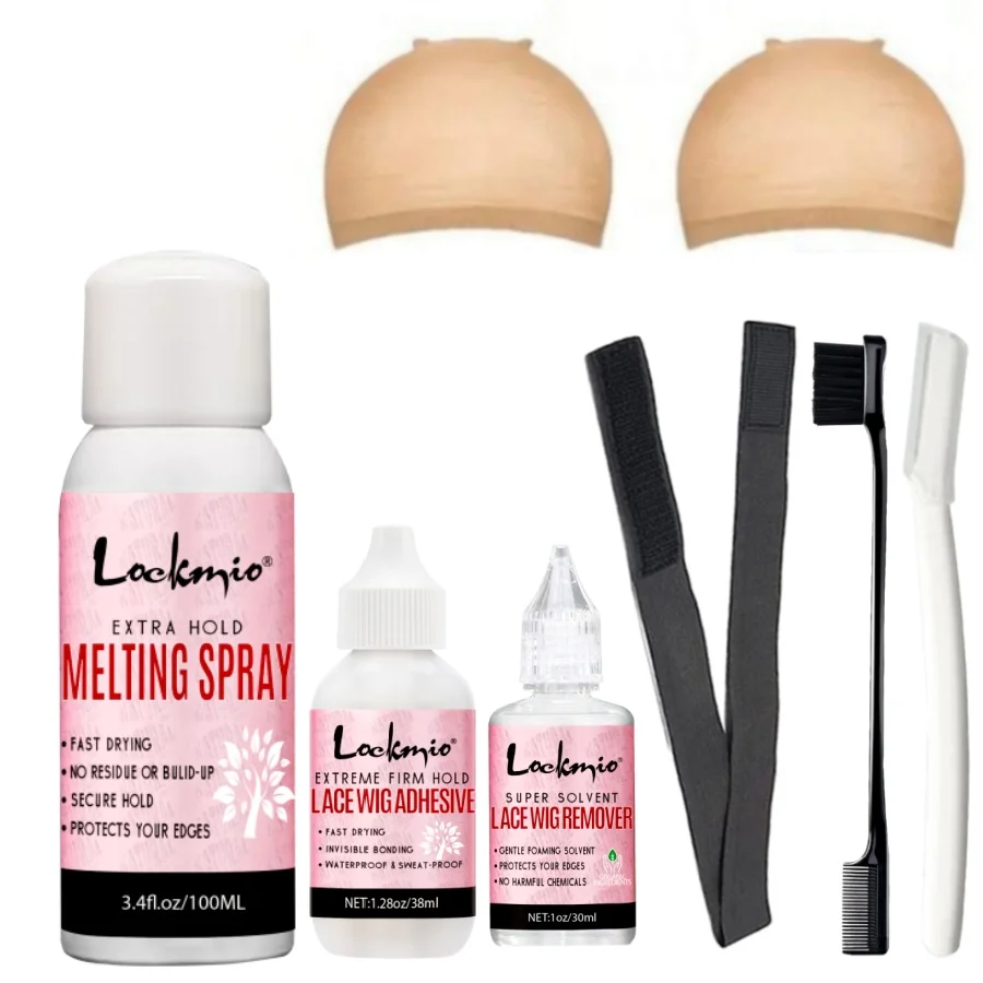 LOCKMIO Waterproof Invisible Wig Glue Kit Hairpiece Adhesive for Bonding Lace Toupee Edges Super Solvent Lace Wig Liquid Remover