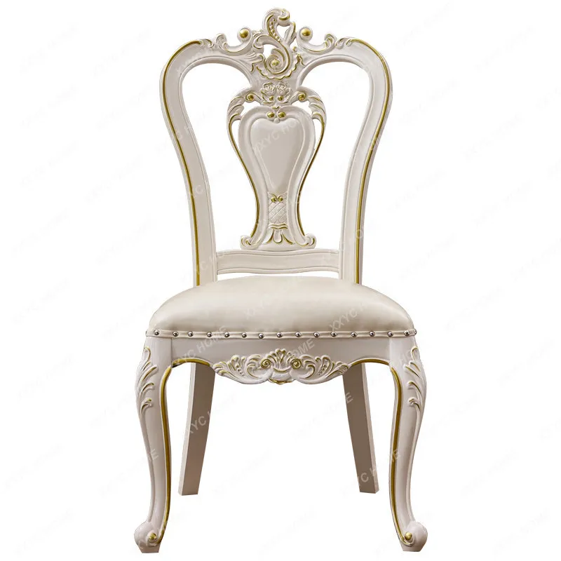 Solid wood double-sided carved top grain leather dining chair / lounge chair