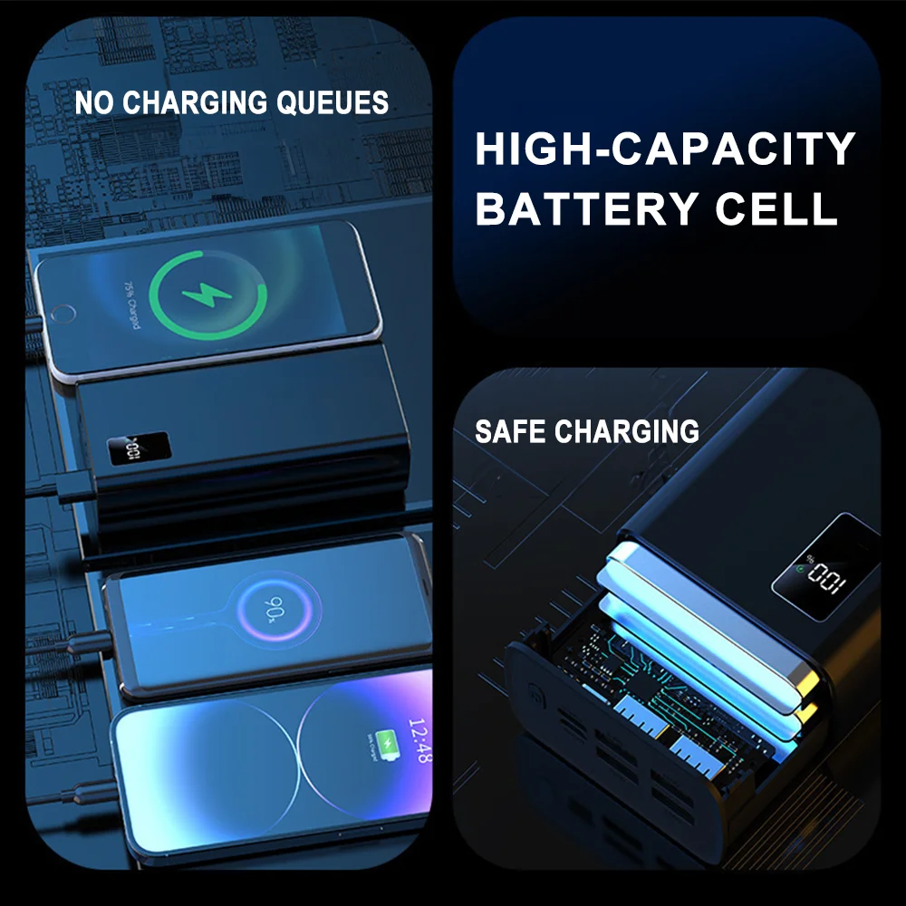 Banco de energía de 50000mAh, carga rápida con pantalla LED, 4 puertos de salida USB, cargador portátil para Huawei, iPhone, Xiaomi y portátil