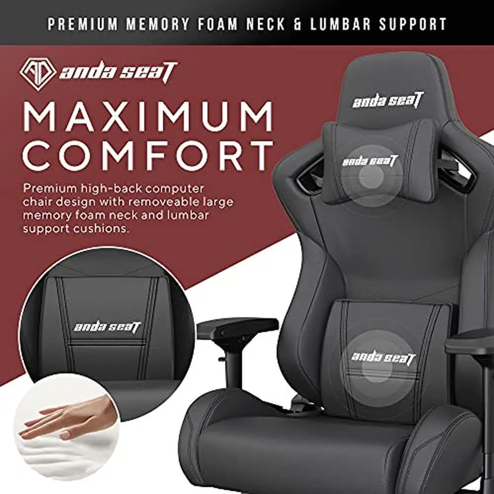 Premium XL Ergonomic Black Leather Gaming Chair Adults Memory Foam Neck Pillow Fully Adjustable 4D Armrests Reclining Office