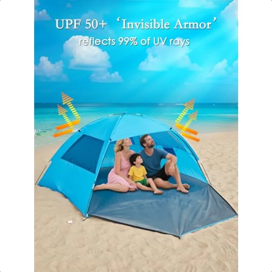Barraca de praia de fácil configuração up up upf 50 + abrigo solar para família 23 pessoas sombra solar instantânea portátil com janelas esh estacas à prova de vento sto