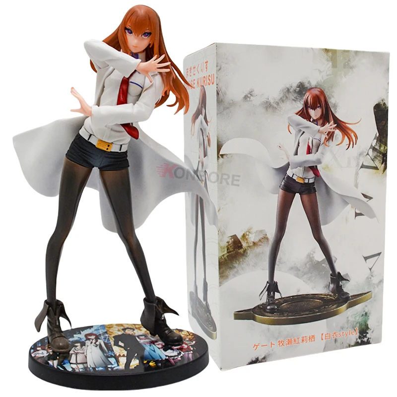 22cm Steins Gate Anime Girl Figure Makise Kurisu White Coat Style Action Figure DreamTech Steins;Gate Figurine Model Doll Toys