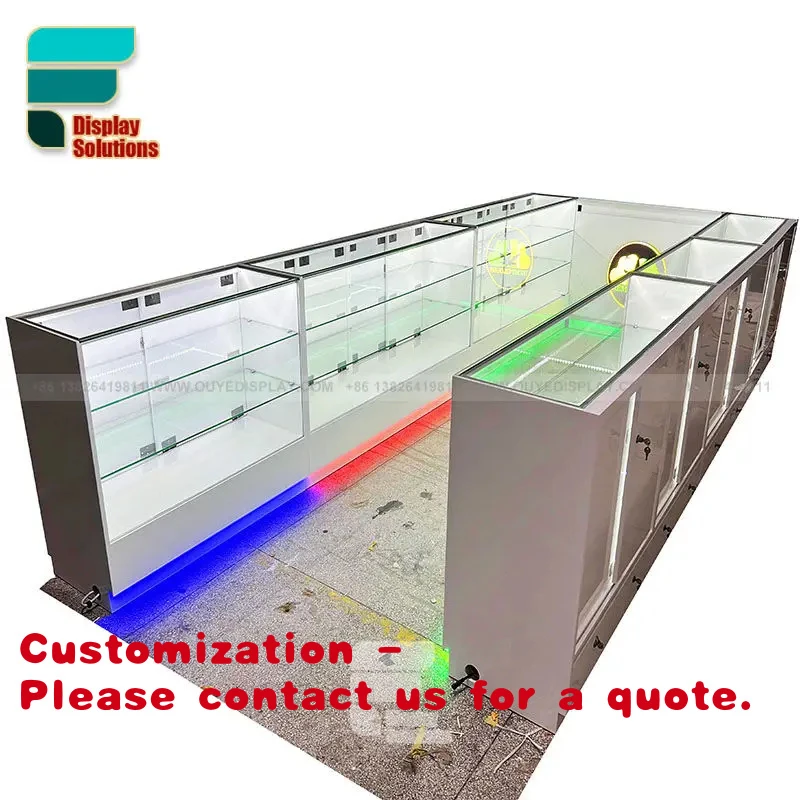 custom.Modern Display Cabinet Glass Panel LED Lighting Secure Drawer Multi Layer Tobacco Display Unit