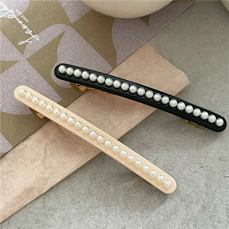 Temperament Small Fragrance Wind Plastic Pearl Hairpin Edge Clip Textured Acrylic Spring Clip For Woman Girls