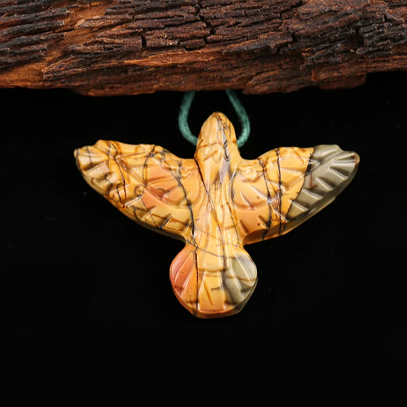 Carved Eagle Pendant Natural Stone Multi-Color Picasso Jasper Fashion Pendant DIY Jewelry Making