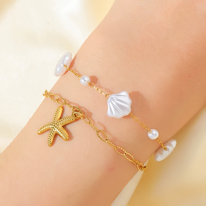 EILIECK 316L Edelstahl Seestern Perlen Halskette Armband Ohrringe Set für Damen Trendiger Wasserdichter Strand-Schmuck Geschenk – Detail 13