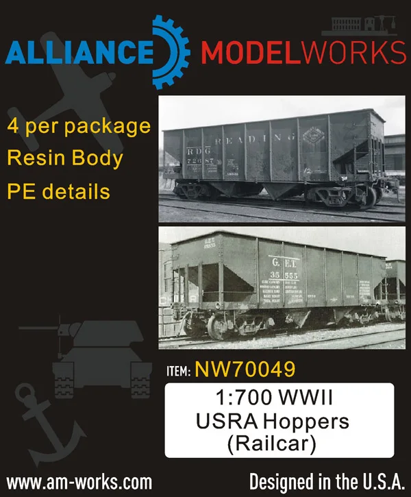 AM-WORKS NW70049 1/700 WWII USRA Hoppers (Railcar)(4pcs) - Upgrade Detail Set