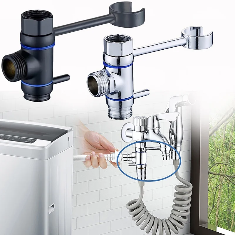 Diverter Valve One-In Two-Out Water Angle Valves Water Separator Shower Head Adapter With Bracket For Bathroom Accessories