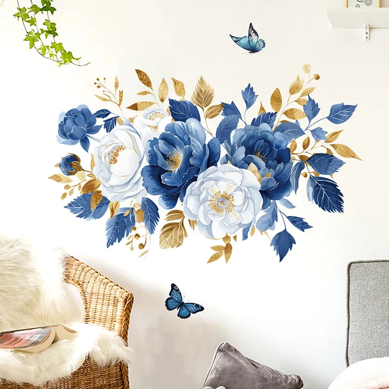 

Blue Flower Hot-Selling Wall Stickers Bedroom Headboard Background Flower Decorative Wall Sticker Self-Adhesive Removable