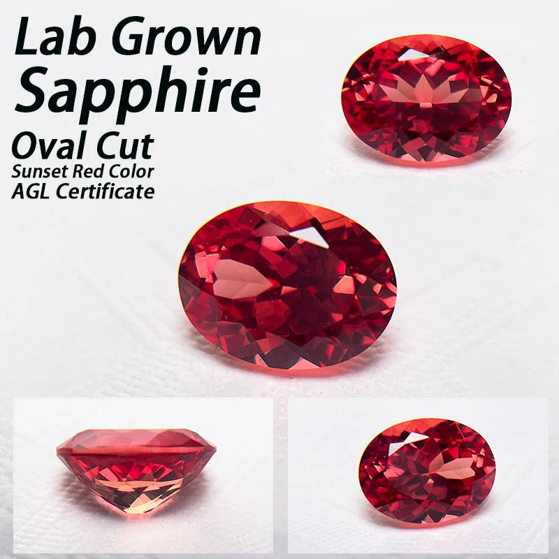 

Lab Grown Sapphire Sunset Red Oval Cut Loose Gemstone Selectable AGL Certificate For Jewelry Making