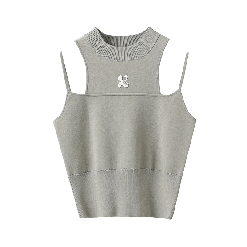 سترة نسائية مثيرة محبوكة بدون أكمام ، توب قصير بملصق فينا ، تيشيرت حمالة ، توب تانك ، ملابس صيفية ، مشد ملابس نسائية ، WA103 #3