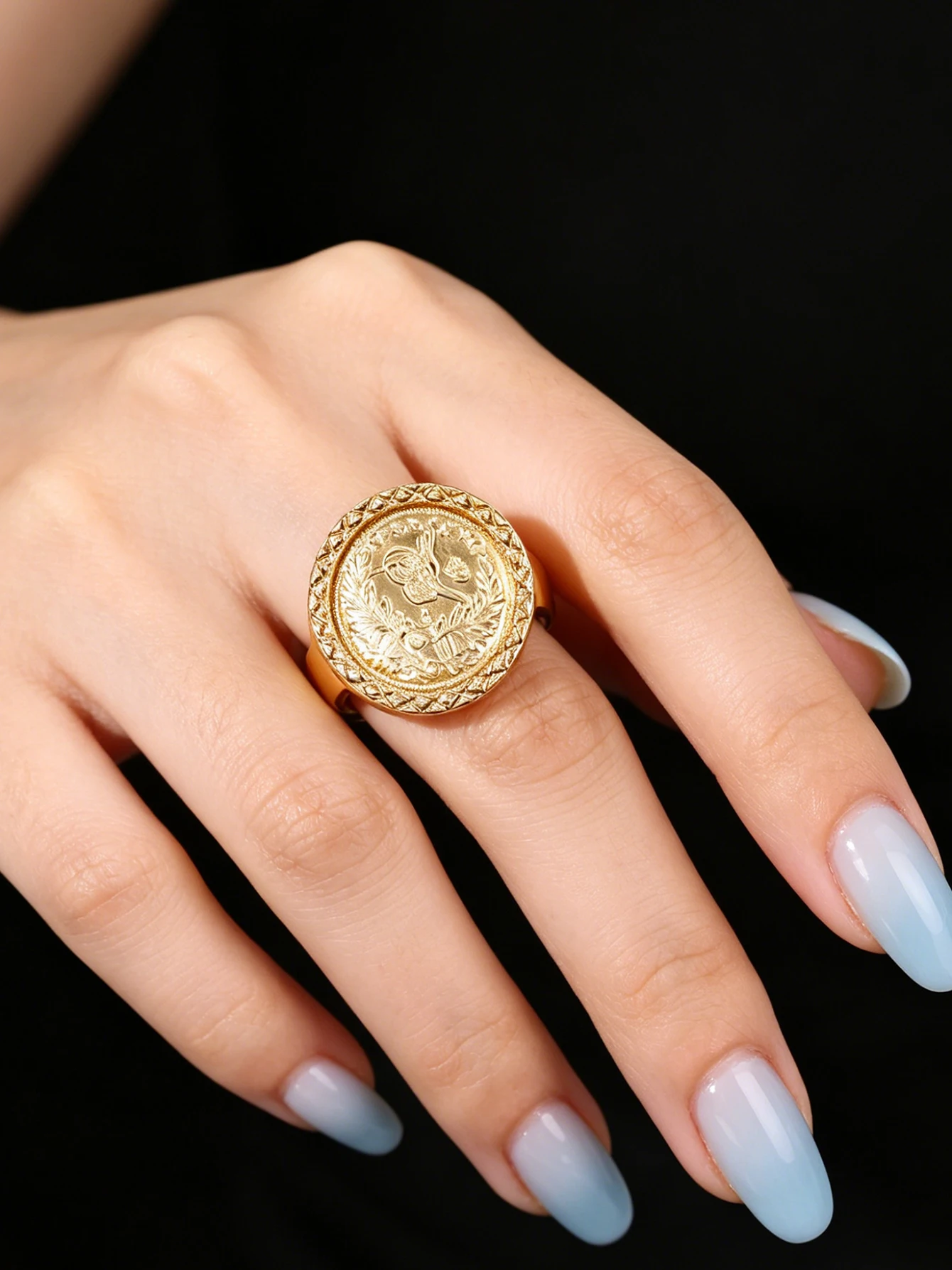1 Piece of Vintage Ottoman Tughra Coin Ring, Moroccan Algerian Kaftan Wedding Ring