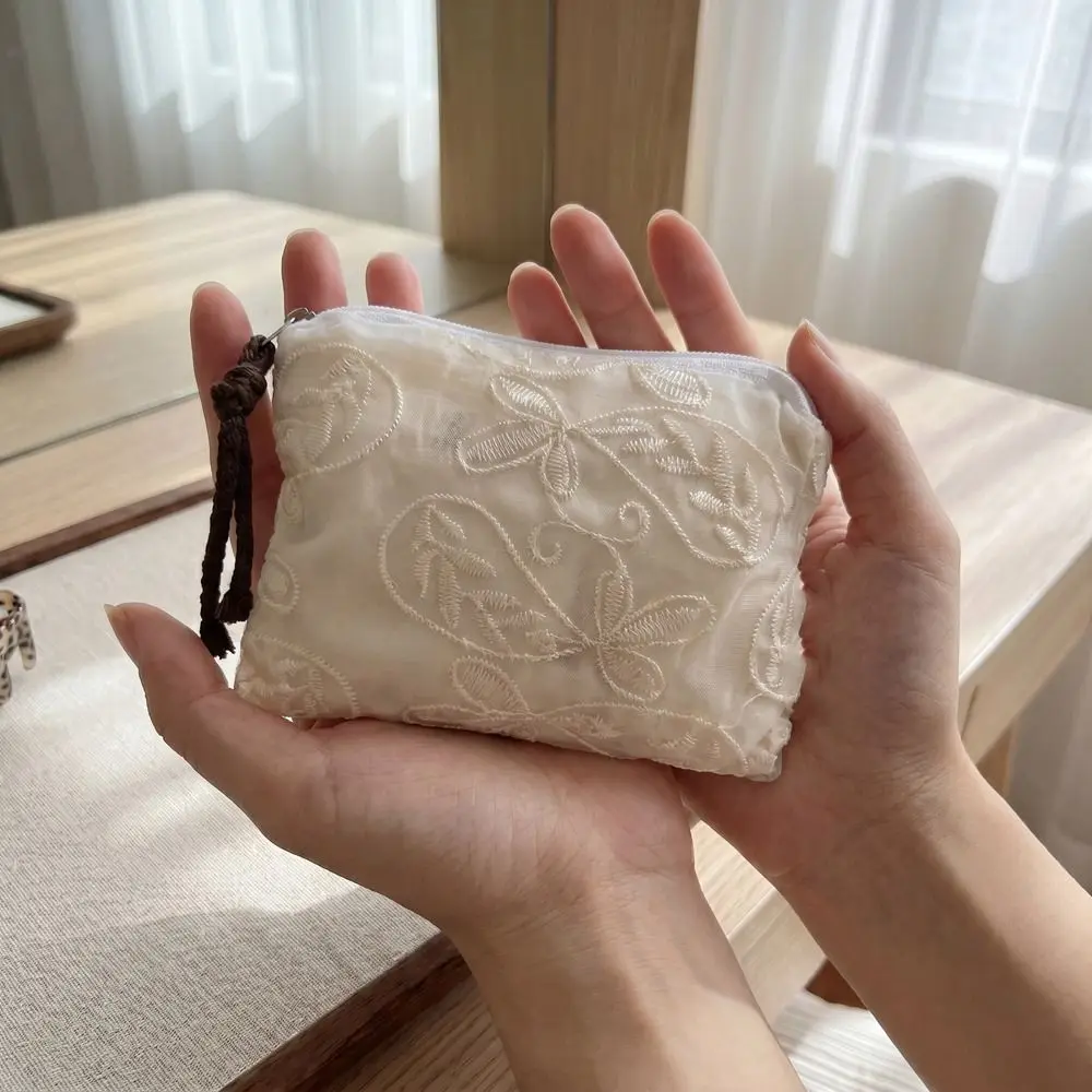 Organza Lace Embroidered Storage Bag Flower Cute Small Makeup Bag Hand-Held Multicolor Sanitary Napkin Storage Bag Cosmetics Bag