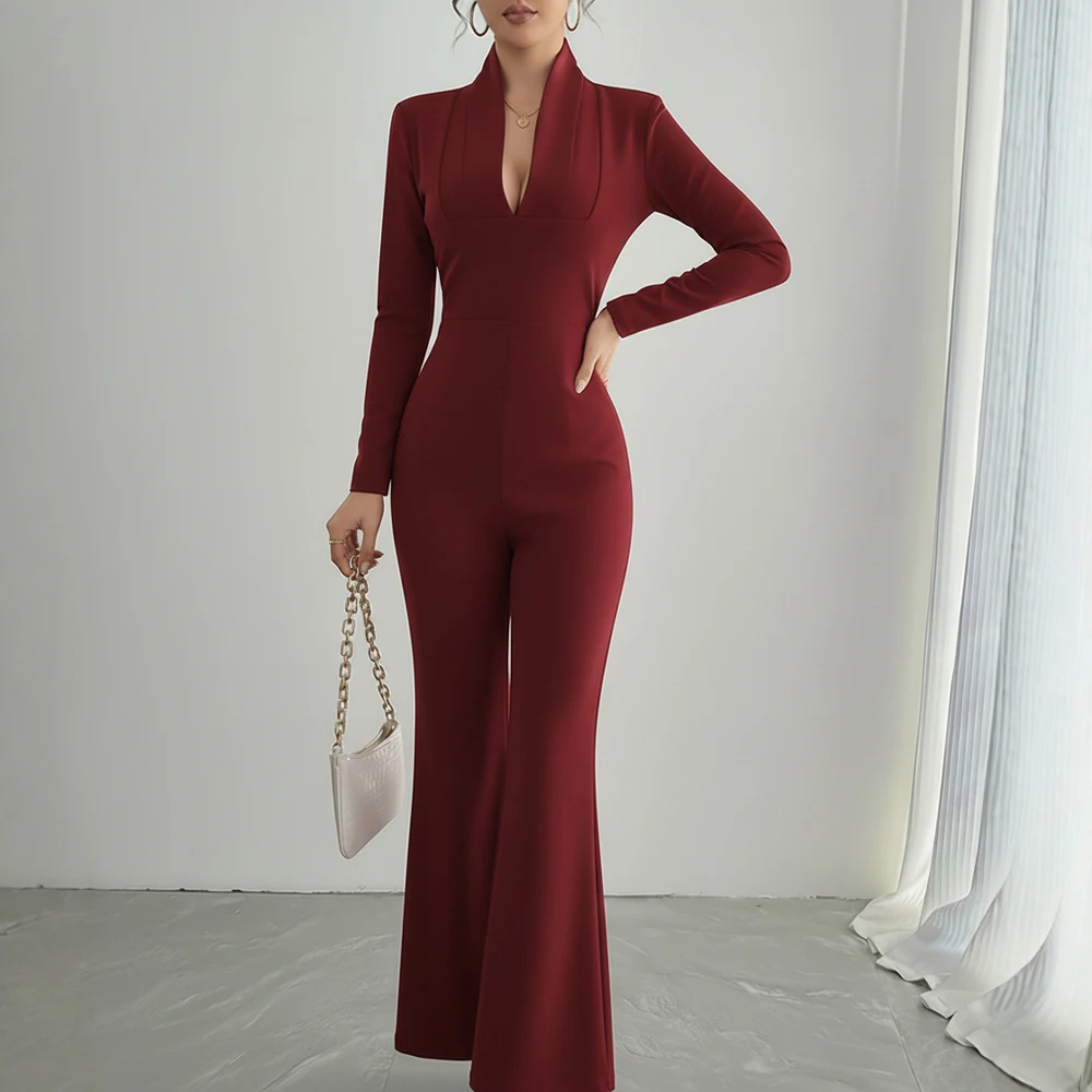 

Весенне-осенний комбинезон, стильное платье, украшенное пуговицами, тканевый вырез с воротником Qingguo, модные длинные брюки для поездок на работу