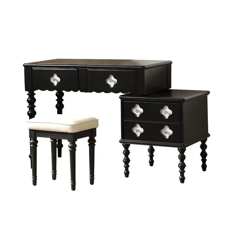 

French retro dresser, black chest, integrated retractable and adjustable bedside table