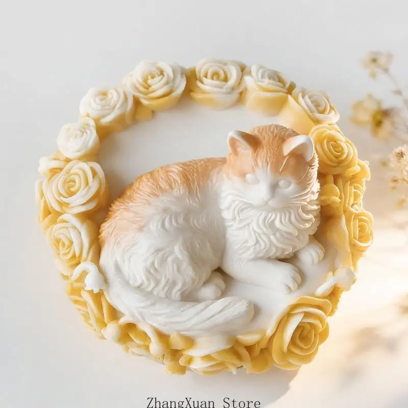 Rose Puss Form Kerze Silikonform spülmaschinenfest kreativ für Wachse schmilzt Seife Herstellung einzigartiger dekorativer – Detail 3