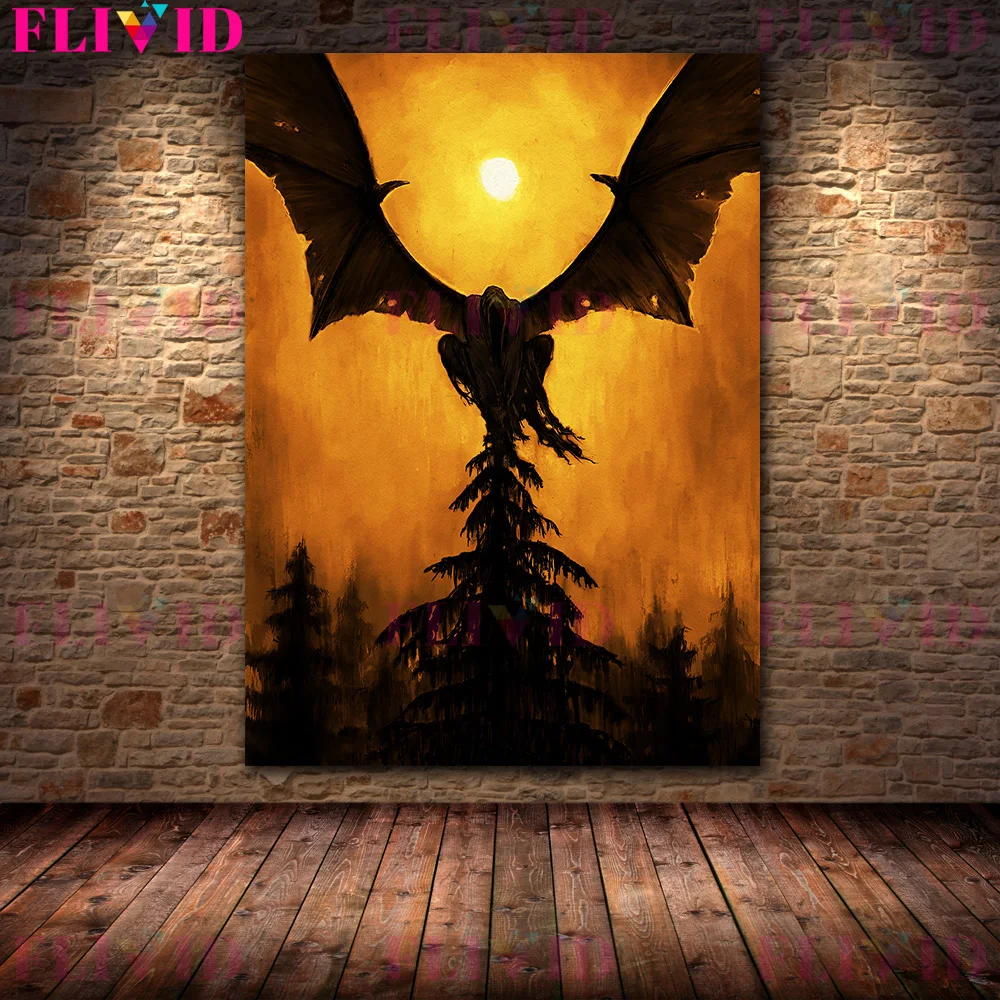 Untote Hirsche,Statue Of Little Devil,Batdemon Vintage Wall Art Canvas Painting Dark Witchcraft Animal Spirits Art Poster Print