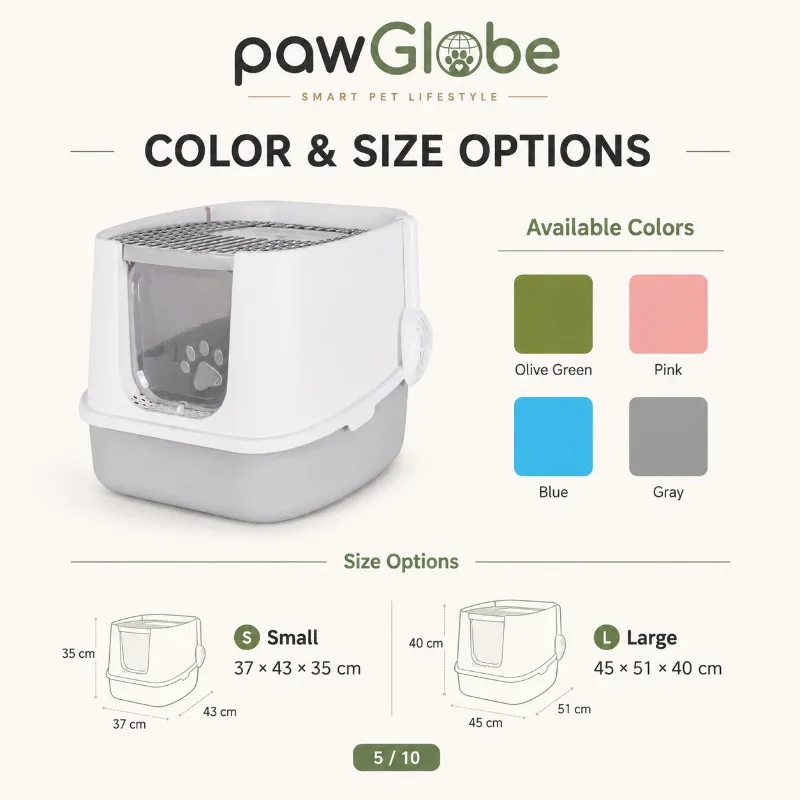 Luxury Smart Double Door Flip Top Enclosed Cat Litter Box Fully Covered PP Cat Toilet with Easy Clean Design