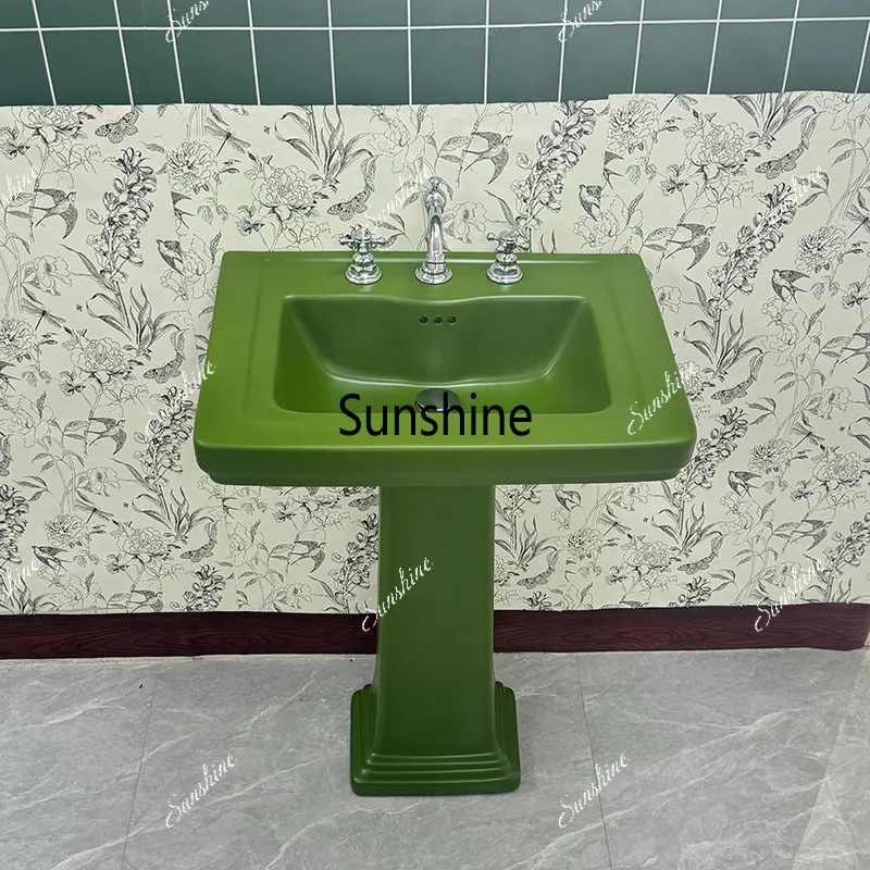 Retro column wash basin, grass green French style, floor type