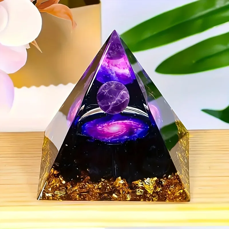 1 bola de cristal de amatista en forma de pirámide, piedra cruda, decoración homeopática para el hogar, para aliviar el estrés y atraer la riqueza