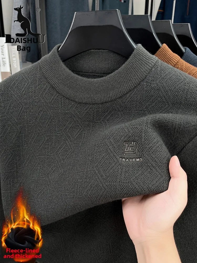 

Kangaroo Men's Winter Sweater Fce Lined Thiened f High Collar Casual Knitted irt Dad Sle Leisure Bot Line irt