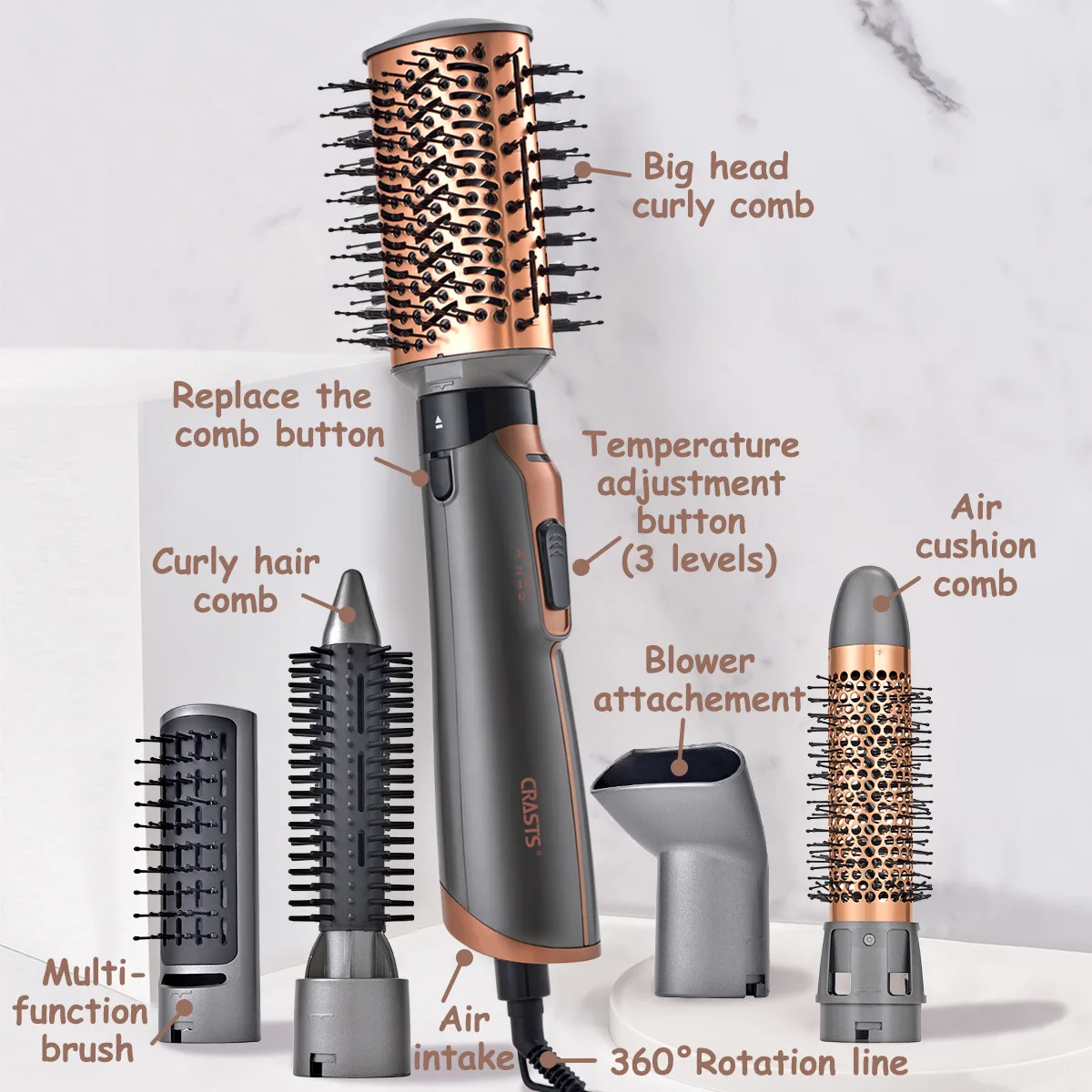 5 in 1 Hair Dryer Hot Air Comb Fluffy Waves Curly Straight Hair Styling Tool Household Multifunctional Hair Styler