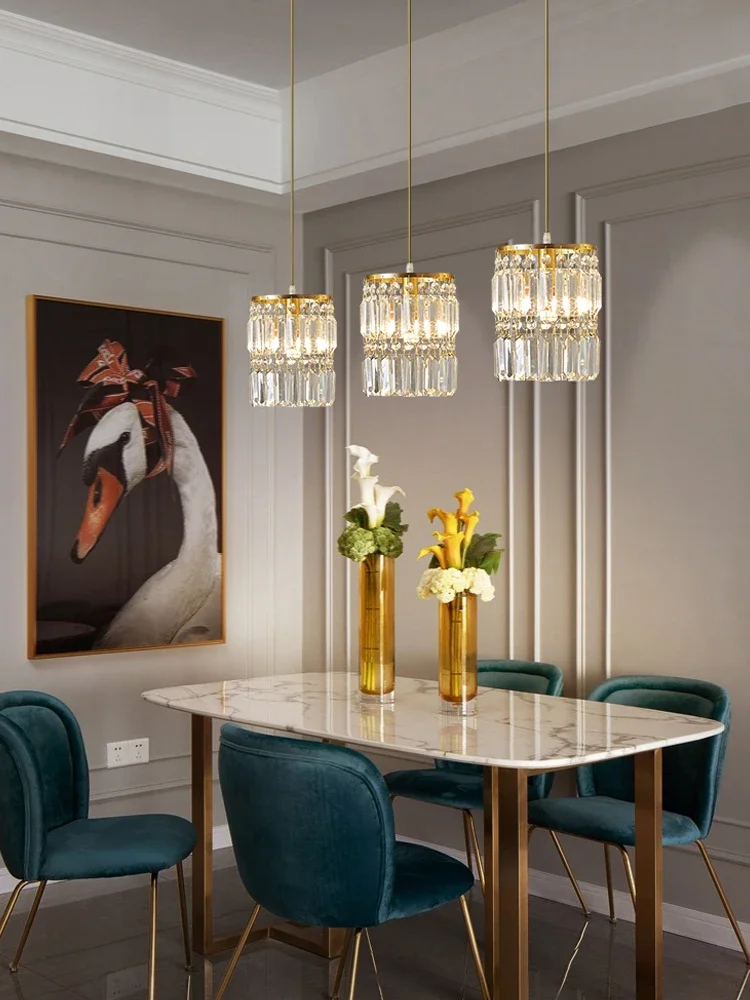 

Modern Chandelier All Copper Creative Three Head Crystal Small Droplight Is Suitable For Lighting Of Bar In Nordic Restaurants